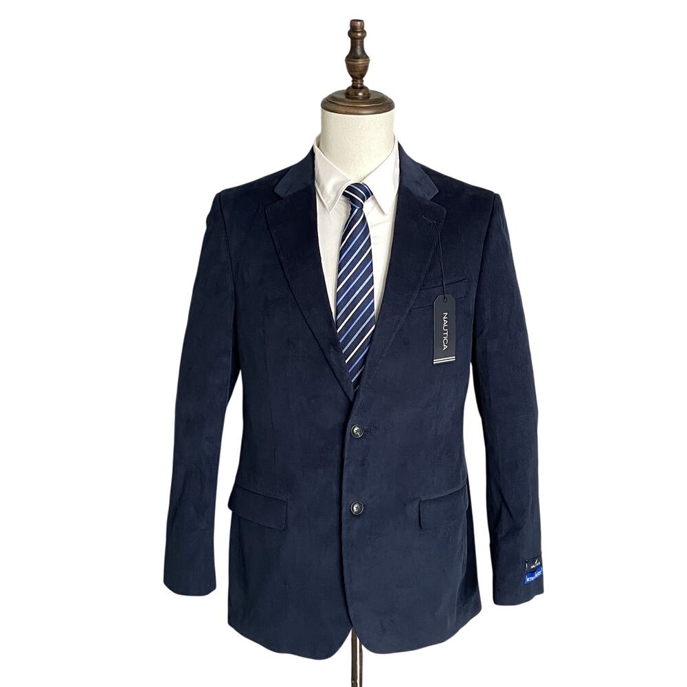 Nautica Sport Coat Men's 40 Long Corduroy Sport Coat Modern Fit Navy Blue NEW